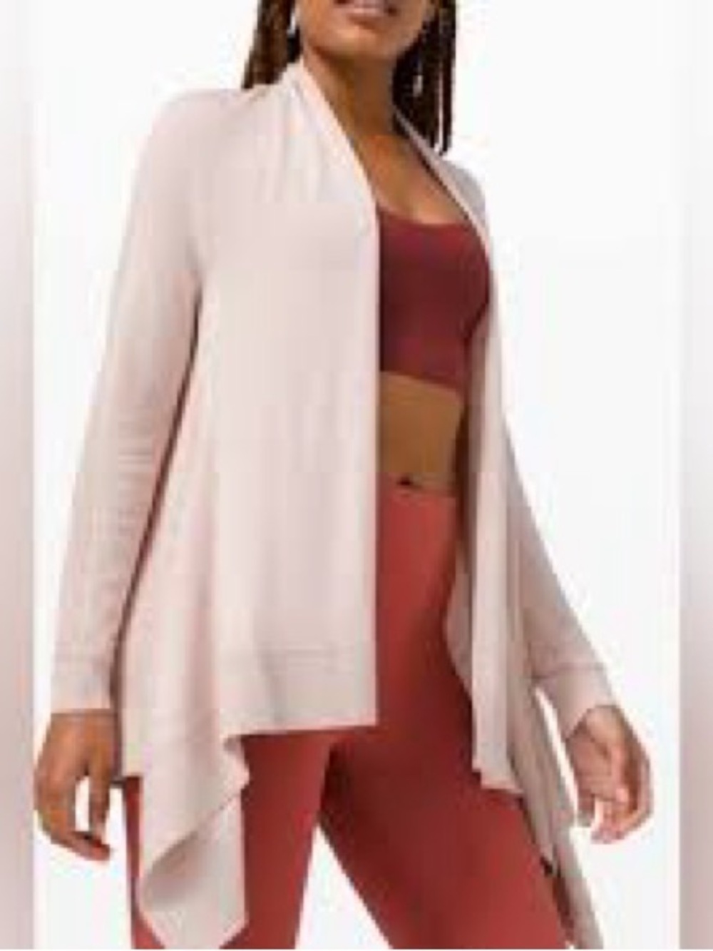 Women's Light Pink Open-Front Draped Cardigan - Picture 2 of 6
